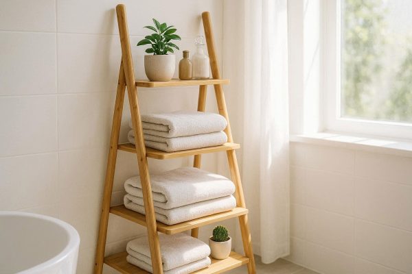 3 Bamboo Bathroom Ladder Shelf Towel Holder