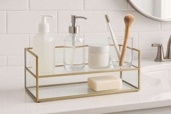 Glass Bathroom Vanity Countertop Organizer